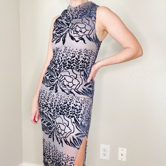 Free People Purple Velvet Floral High Neck Sleeveless Dress - Picture 3 of 8